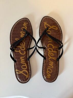 Sam Edelman Black Strappy Sandals with Brown Croc Insole